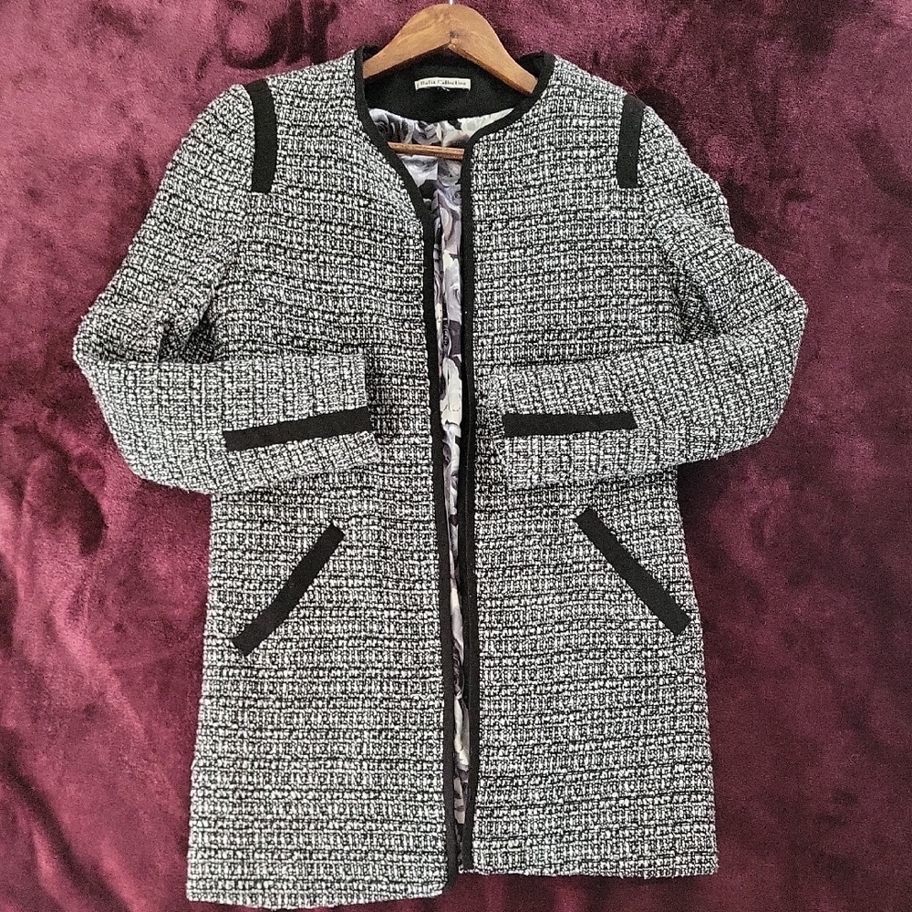 Women's Black and White Tweed Coat